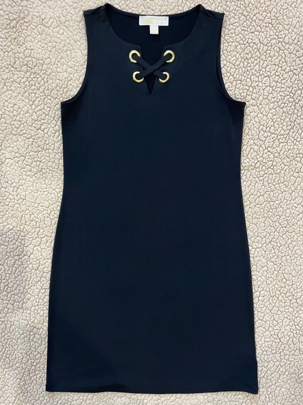 Michael Kors Black Sleeveless Shift Dress with Gold Eyelets Size Extra Small